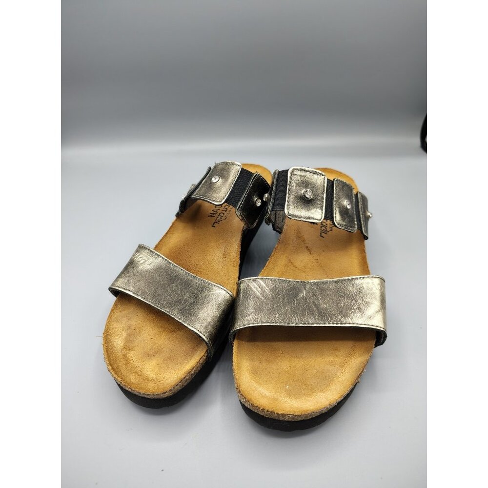 NAOT Ashley Wedge Sandal Women's 7 Slides Metallic  Double Strap Rhinestone